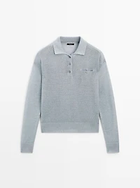 Fine linen polo collar sweater