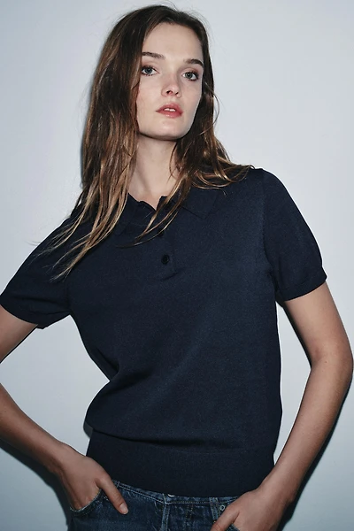 TOP POLO EN MAILLE MANCHES COURTES