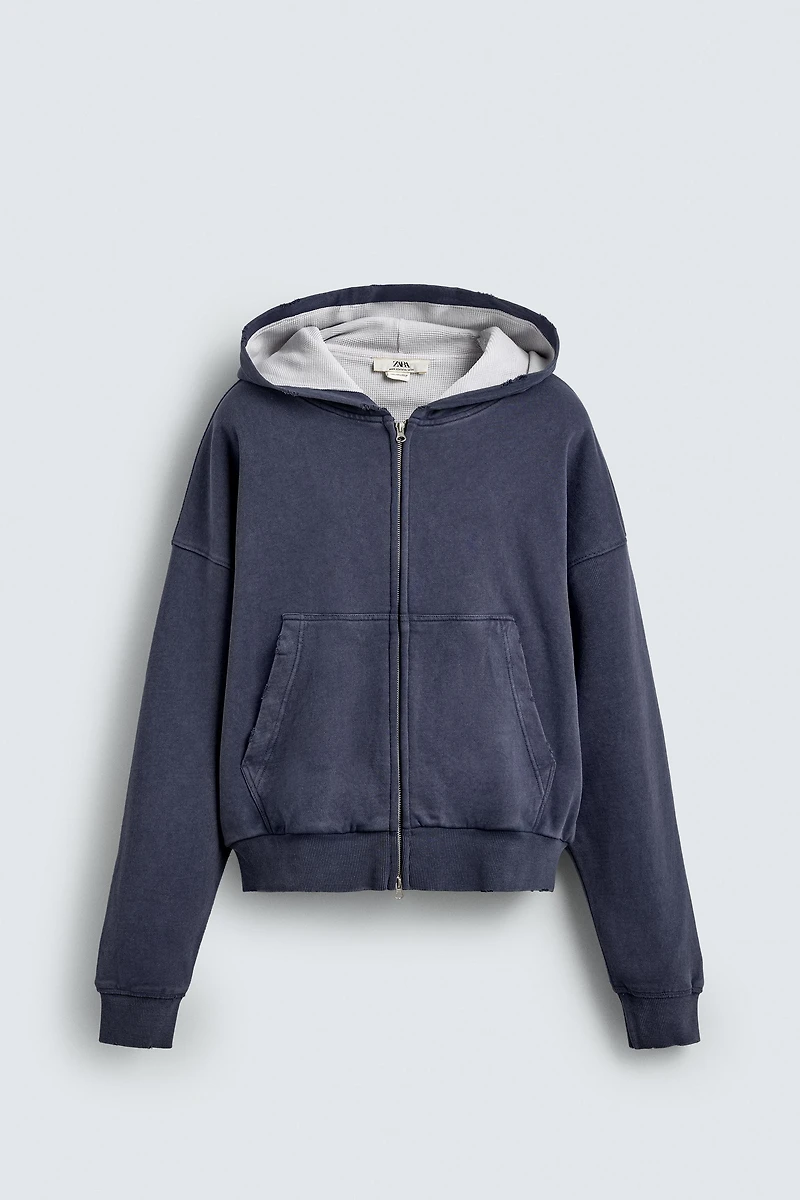 COMBINATION WAFFLE HOODIE SWEATSHIRT