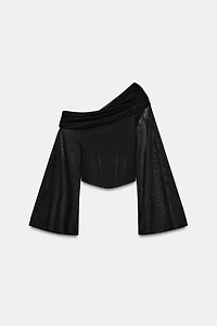 ASYMMETRIC DRAPED TULLE TOP