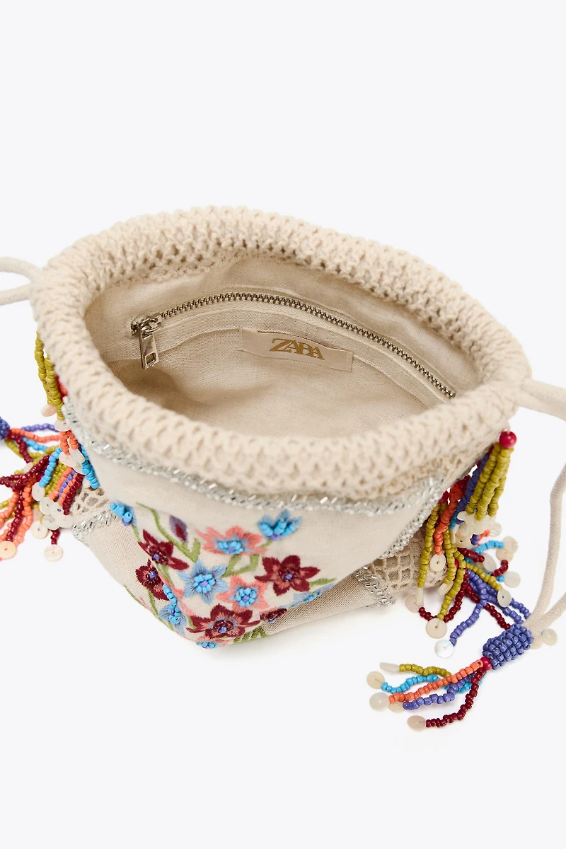 FLORAL EMBROIDERY BUCKET BAG