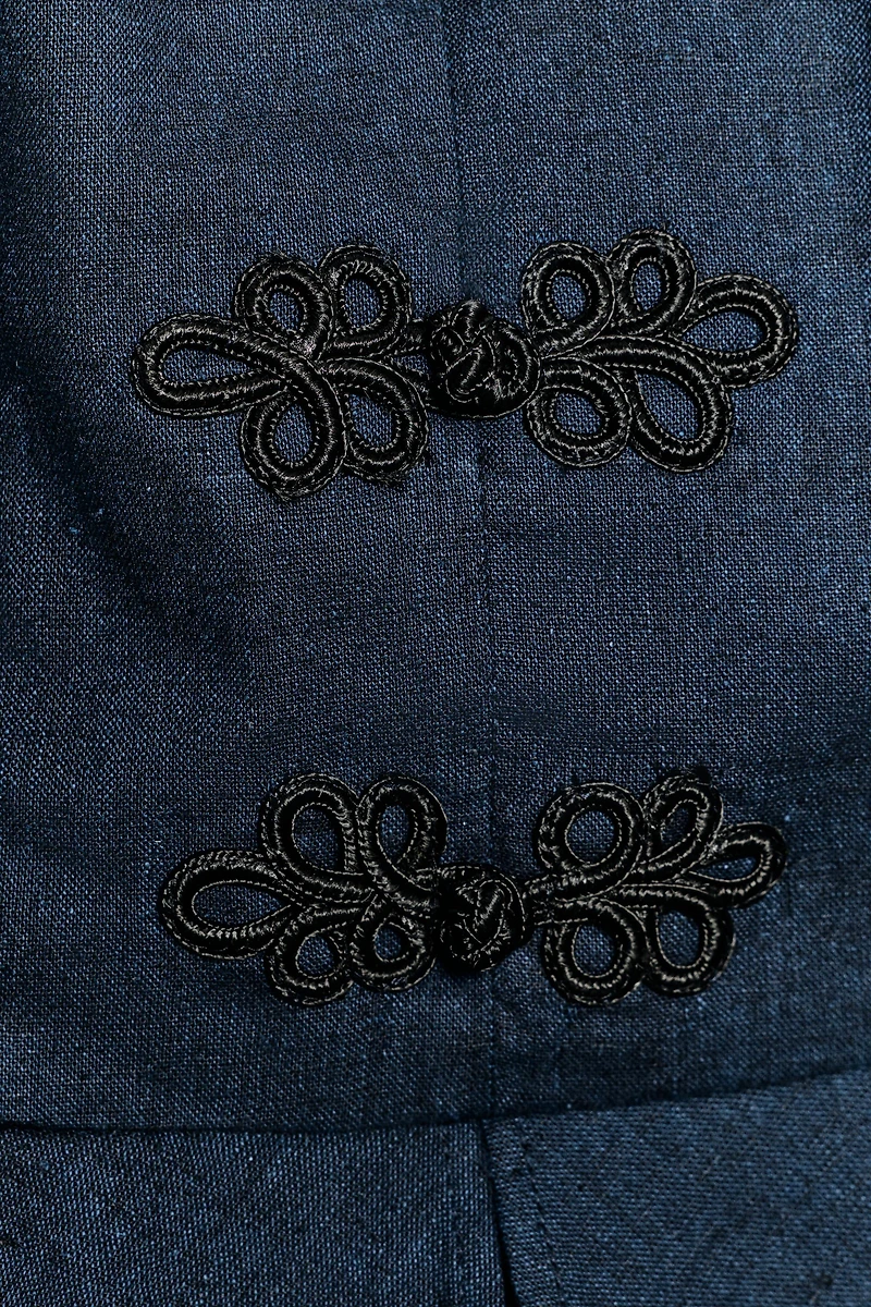 LINEN PEPLUM FROG CLASP TOP