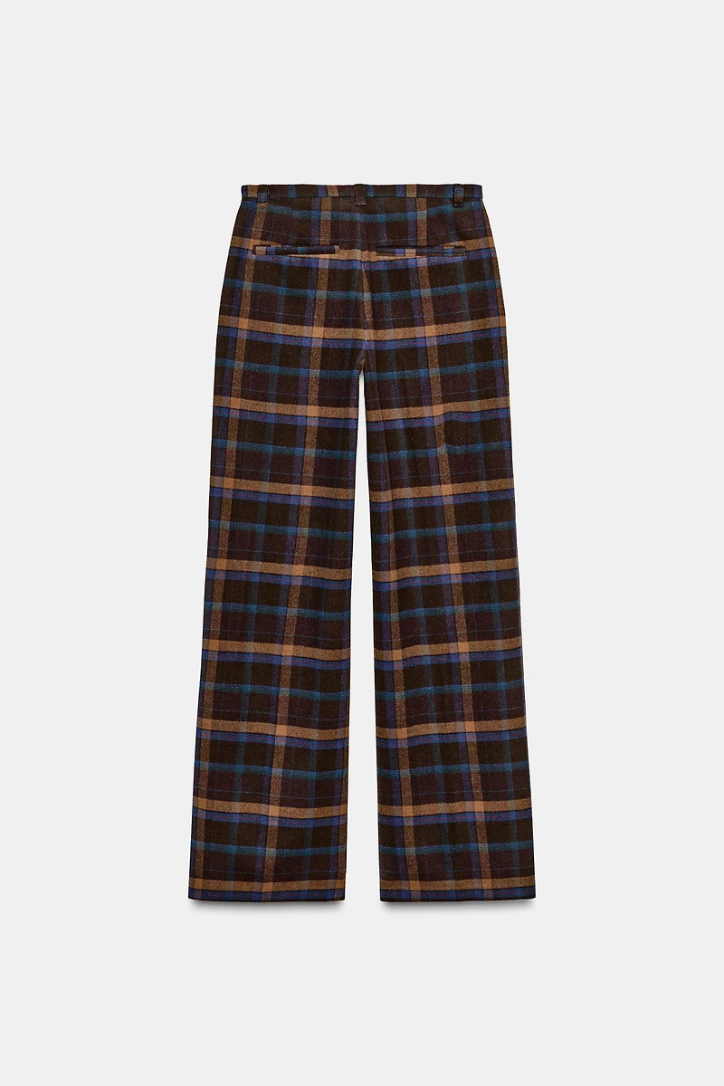 PLAID WOOL BLEND PANTS