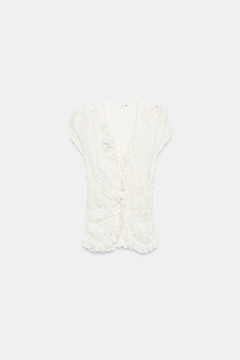 RUFFLED CUTWORK BLOUSE