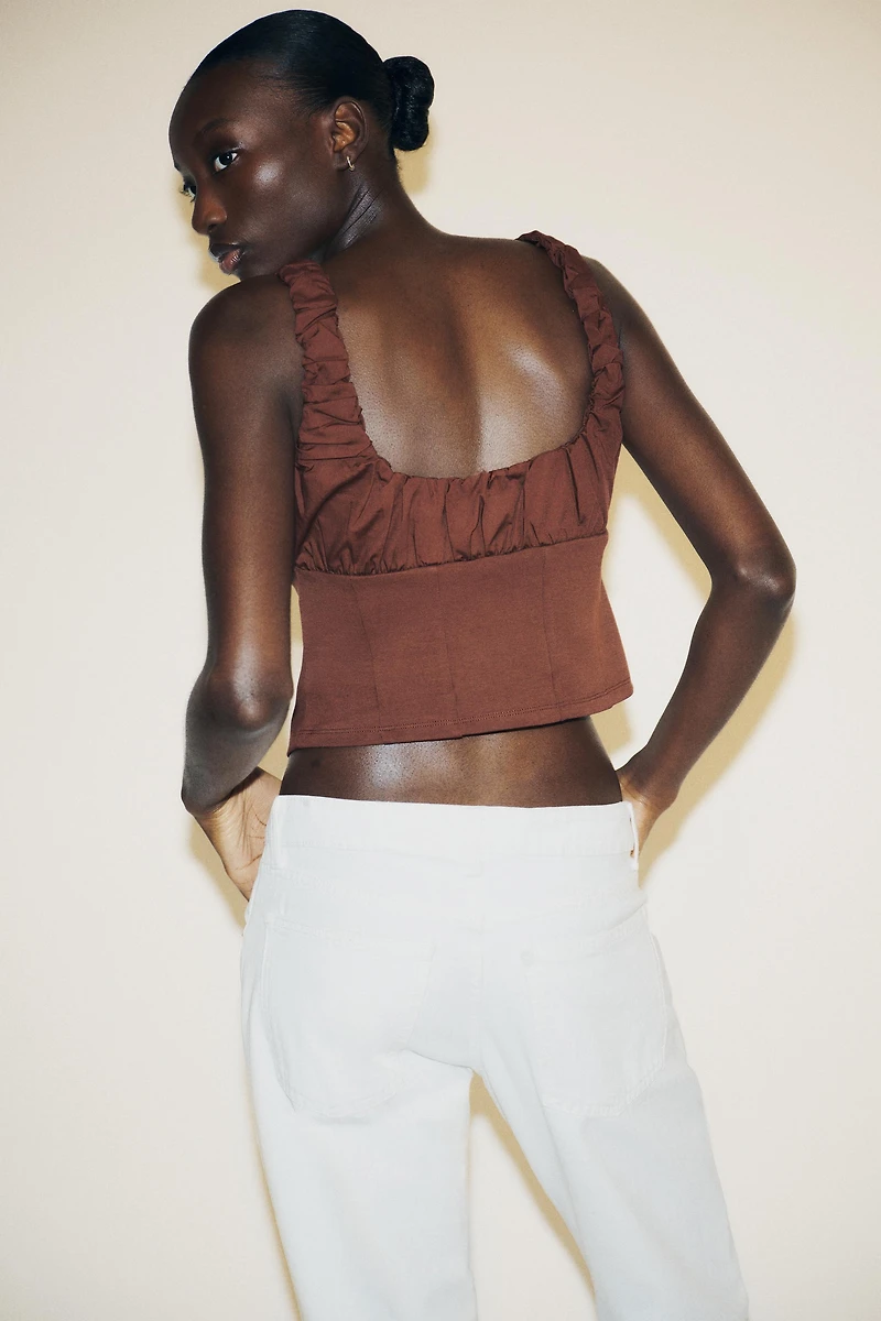 MIXED INTERLOCK POPLIN TOP