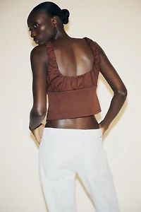 MIXED INTERLOCK POPLIN TOP