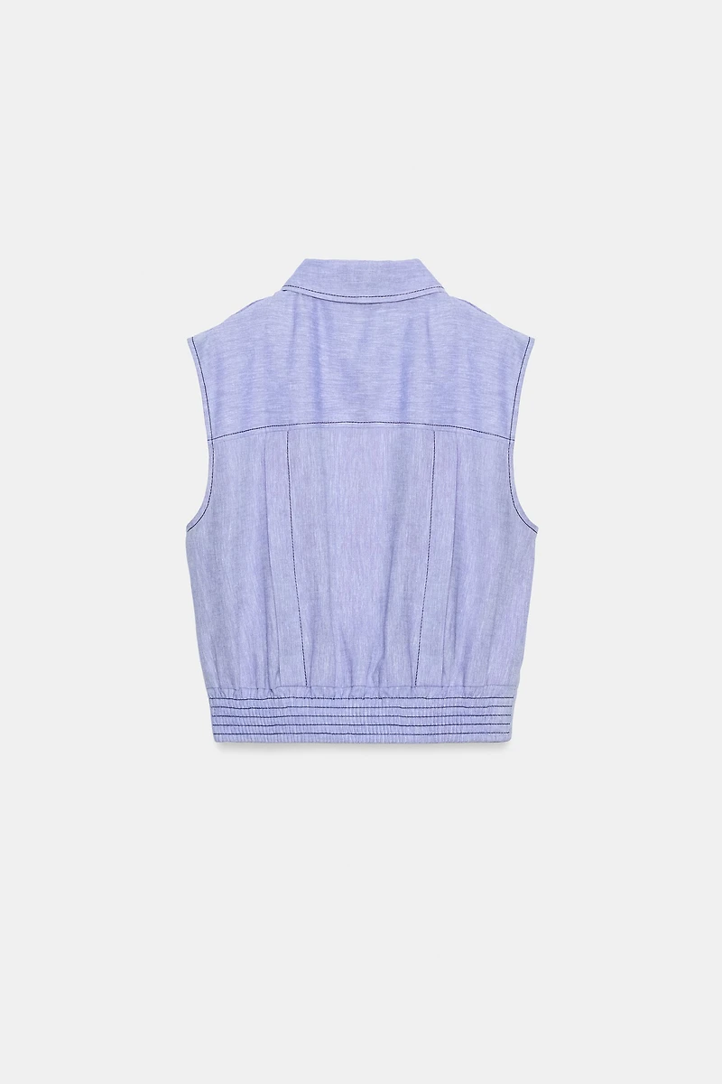 LINEN TOP WITH TOPSTITCHING