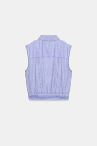 LINEN TOP WITH TOPSTITCHING