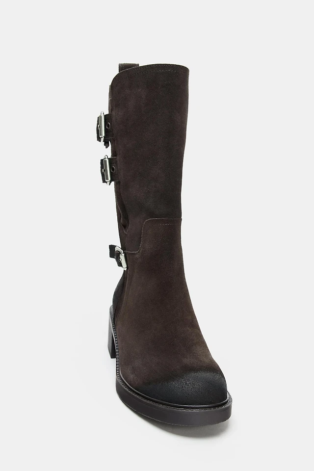 Zara BUCKLED SPLIT LEATHER ANKLE BOOTS Square One