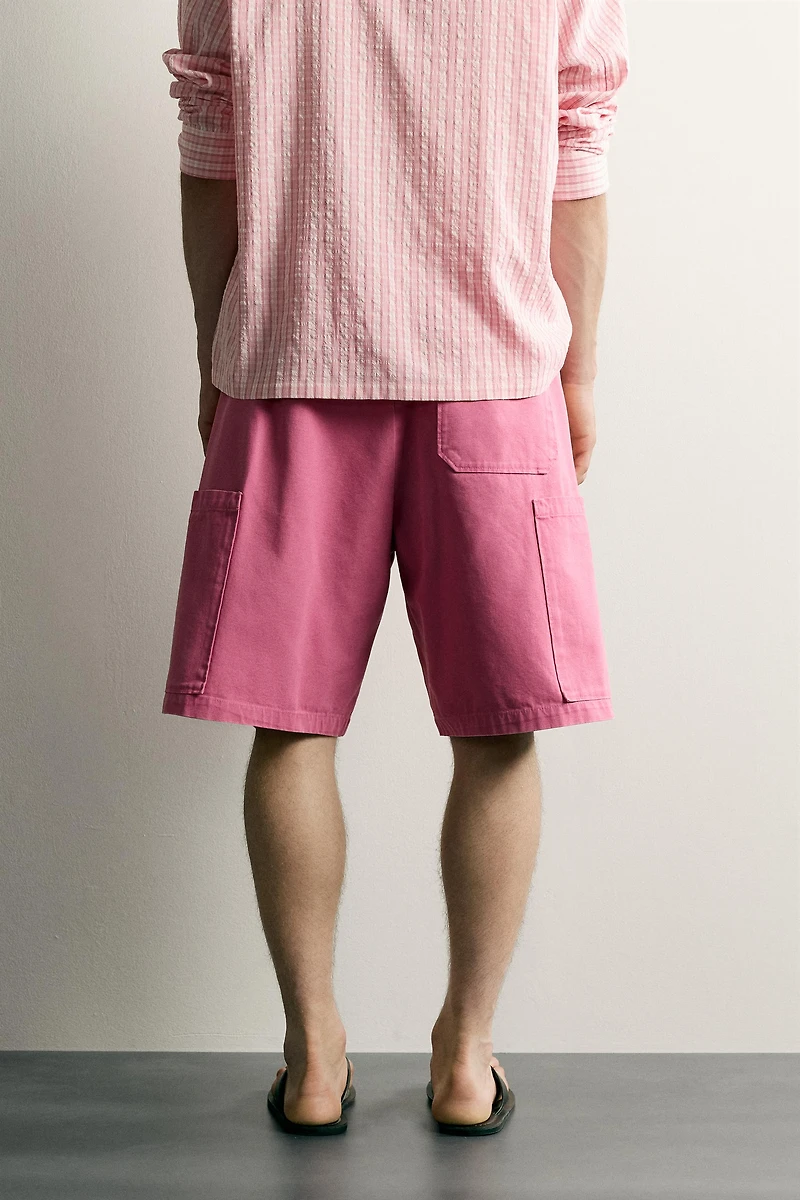 RELAXED FIT WASHED CARGO SHORTS
