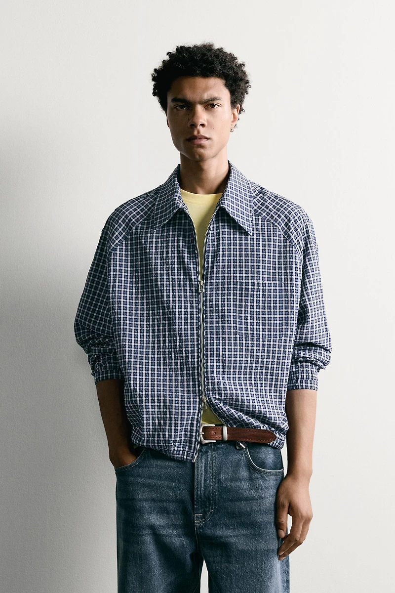 TEXTURED PLAID OVERSHIRT