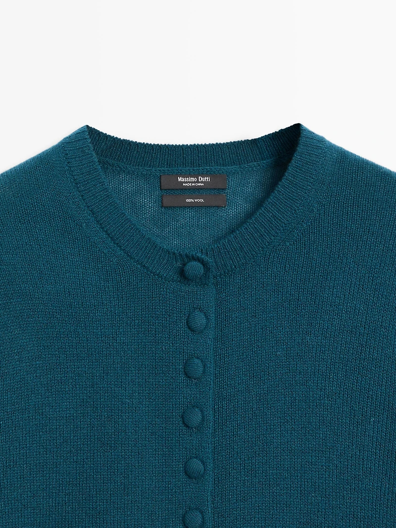 100% wool knit cardigan with covered buttons