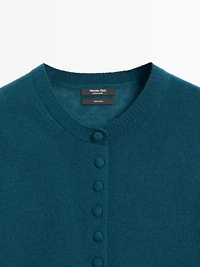 100% wool knit cardigan with covered buttons