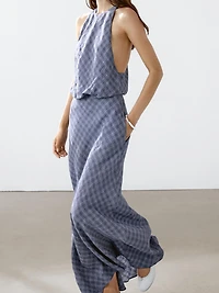 Long checked dress with back detail