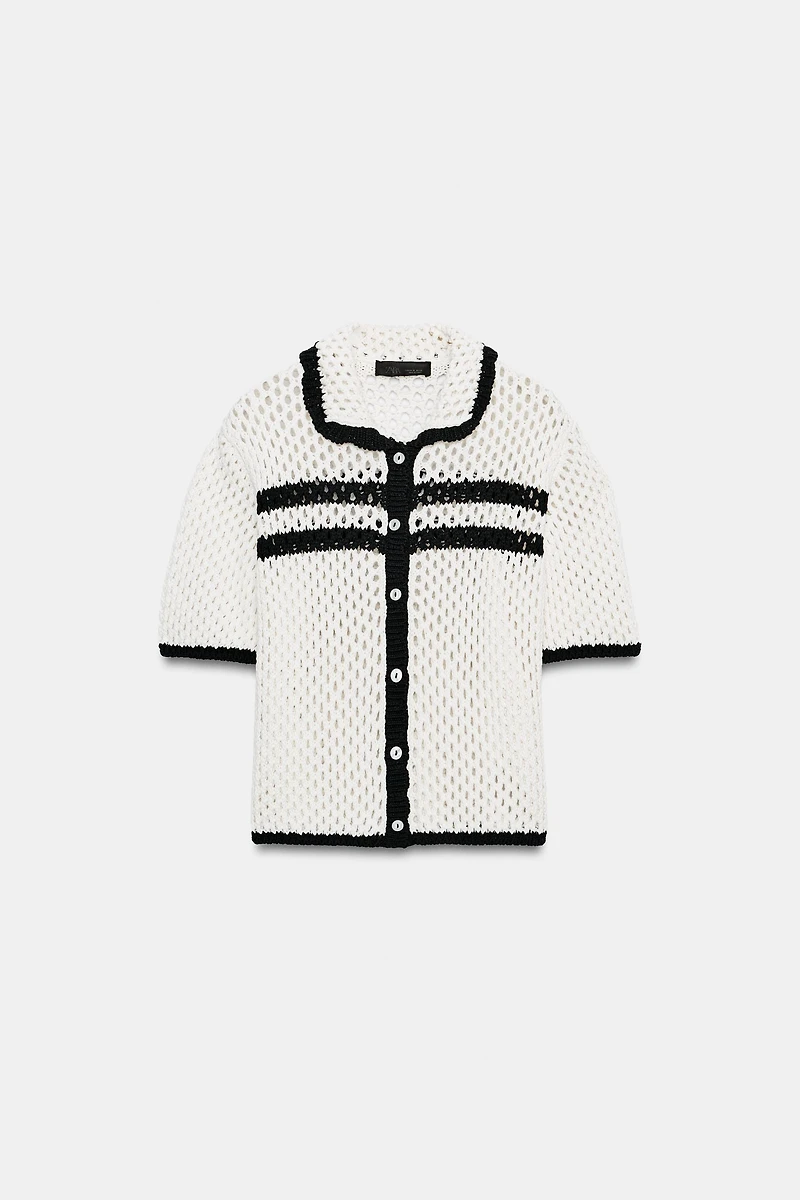 OPEN-KNIT POLO JACKET