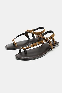STUDDED SPLIT SUEDE SANDALS
