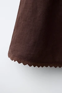 100% LINEN ELASTIC WAIST SHORTS WITH LACE TRIM