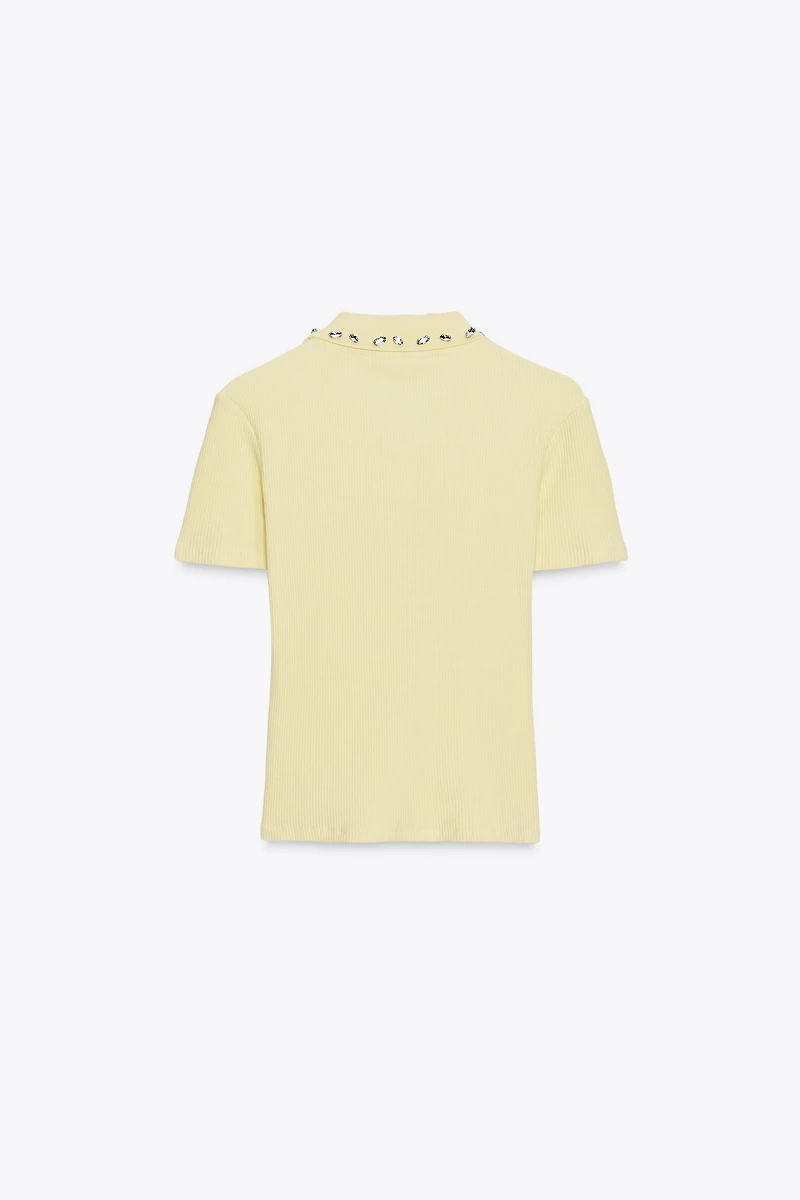JEWEL COLLAR RIBBED POLO SHIRT