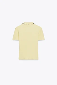 JEWEL COLLAR RIBBED POLO SHIRT