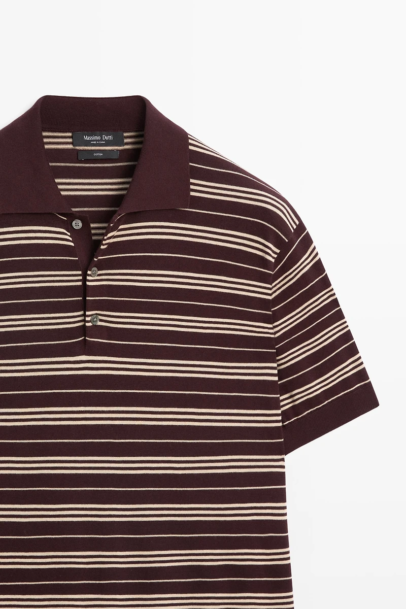 100% Cotton Striped Knit Polo Sweater