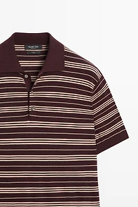 100% Cotton Striped Knit Polo Sweater