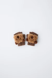 CAPYBARA FUR EFFECT MITTEN GLOVES