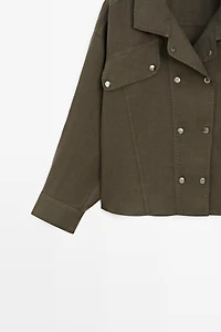 100% linen shirt with snap button detail