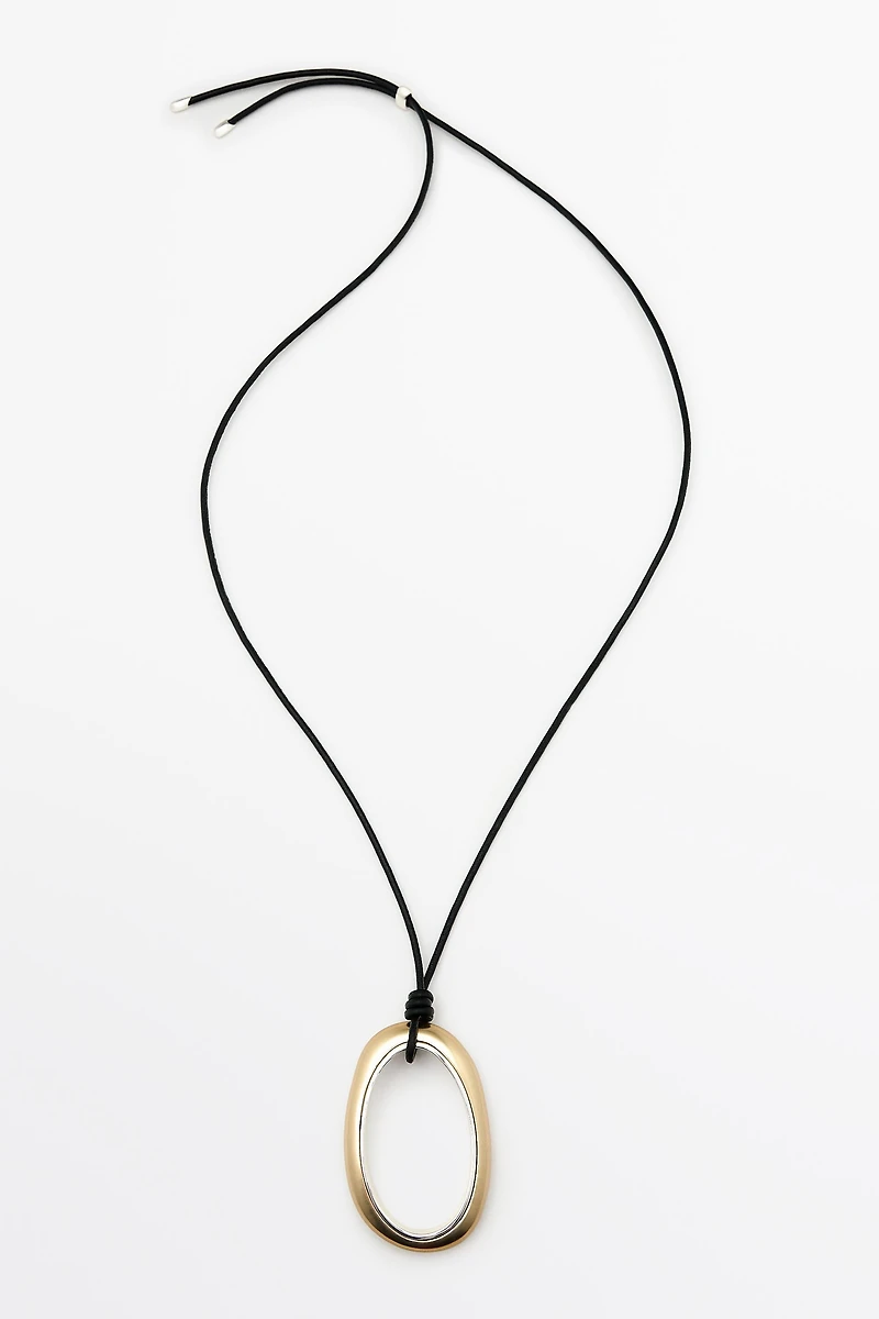 Leather cord necklace with oval pendant