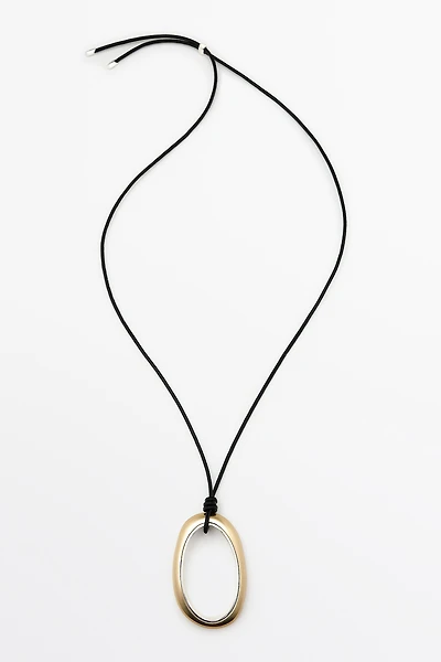 Leather cord necklace with oval pendant