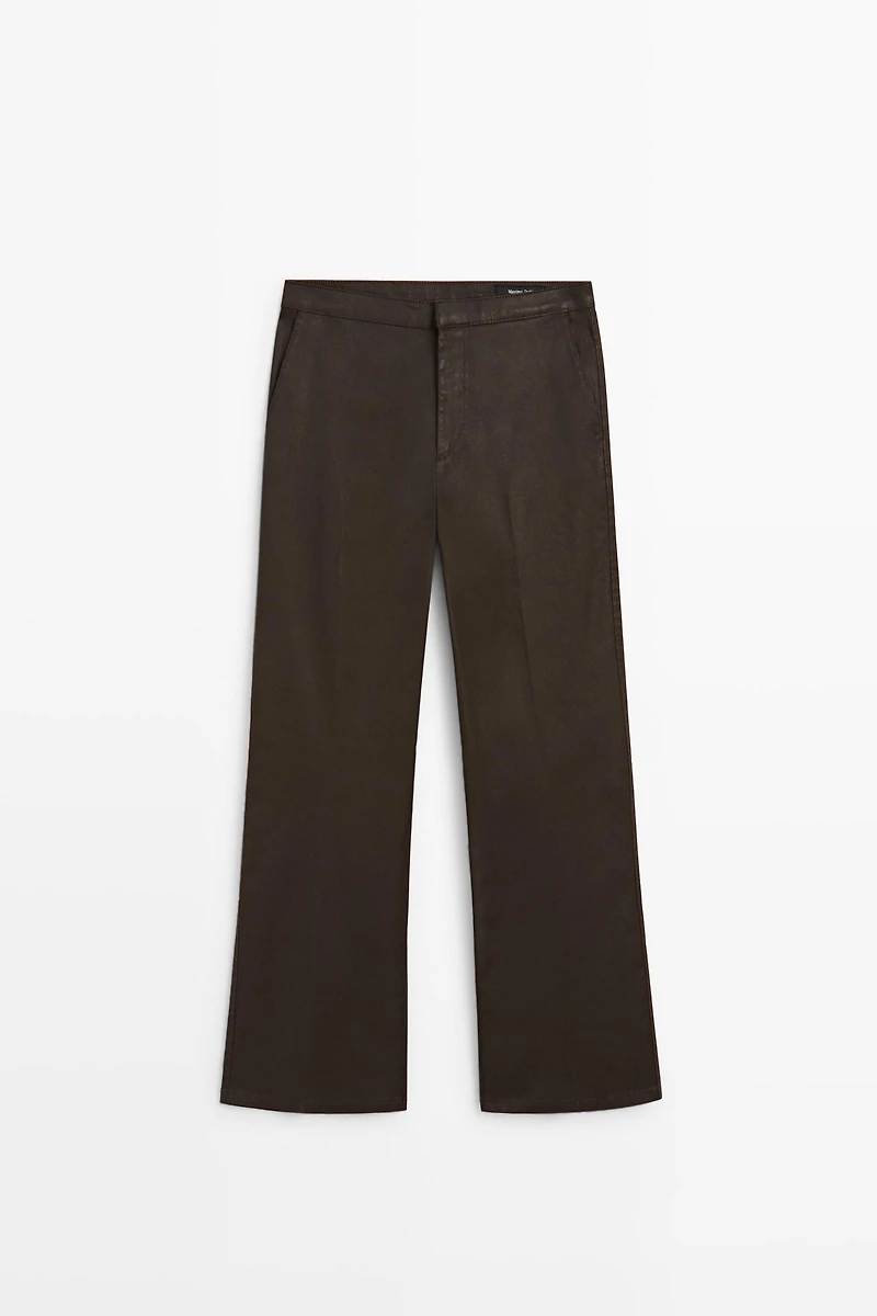 Pantalon flare cropped enduit