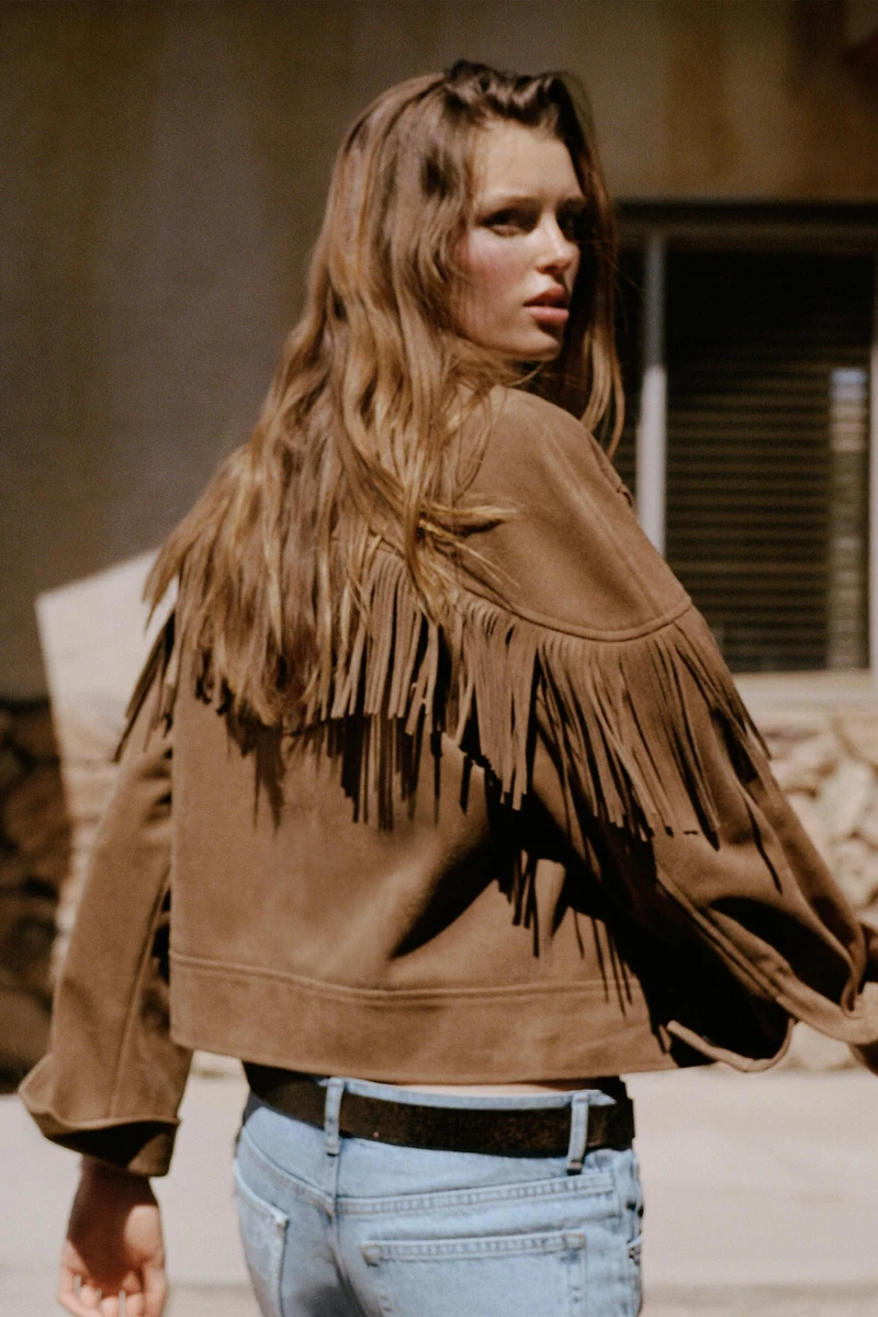 FRINGED FAUX SUEDE JACKET