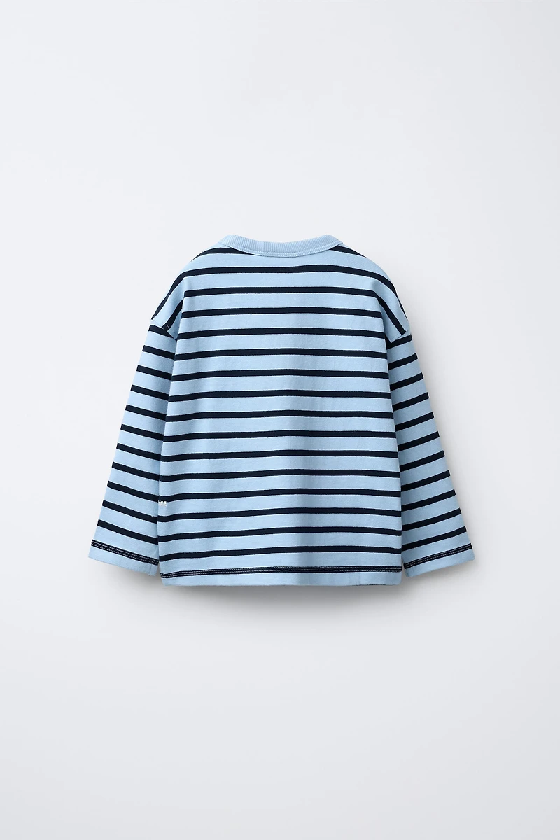 EMBROIDERED TEXT STRIPED T-SHIRT
