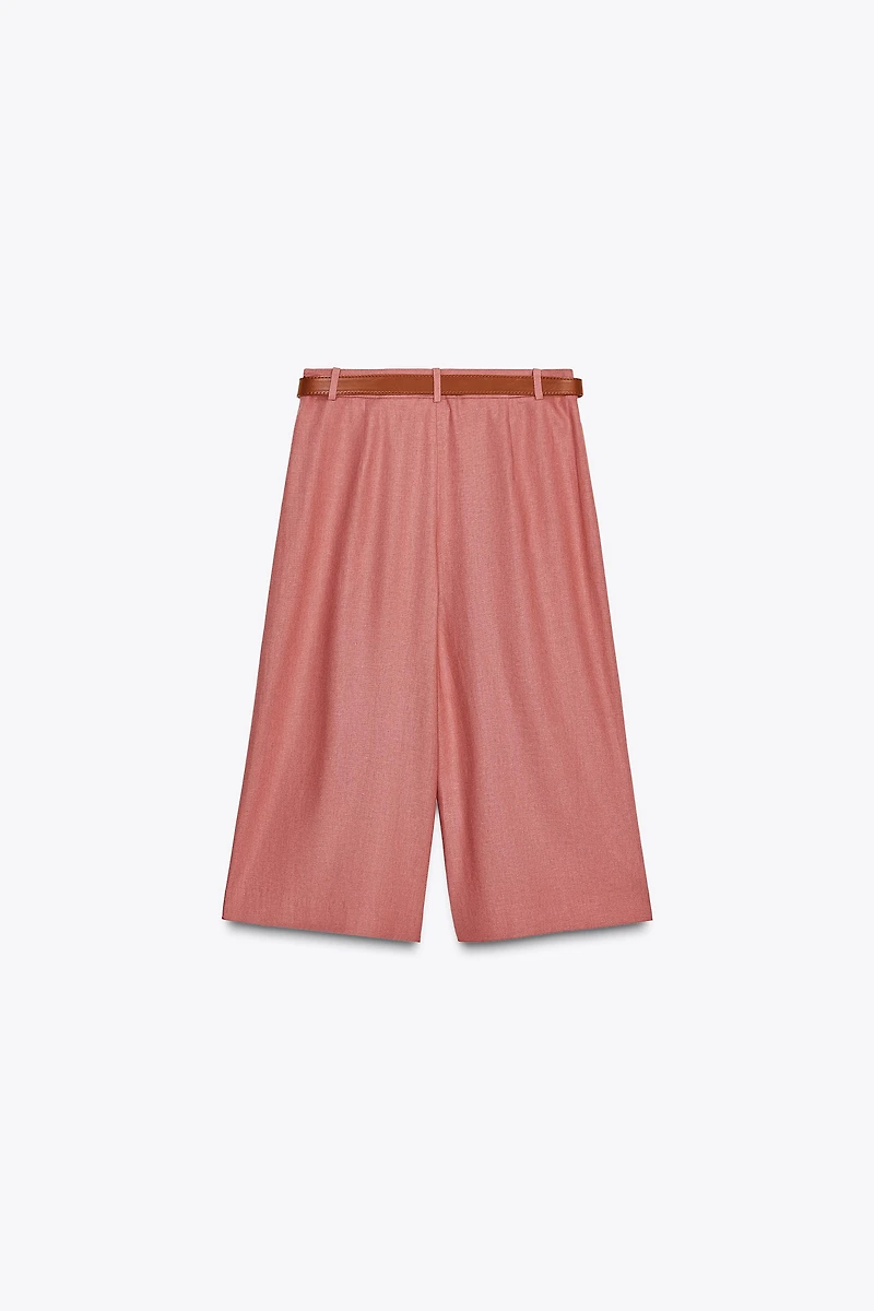 LINEN BELTED LONG BERMUDA SHORTS