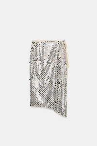 ASYMMETRIC SEQUIN MIDI SKIRT