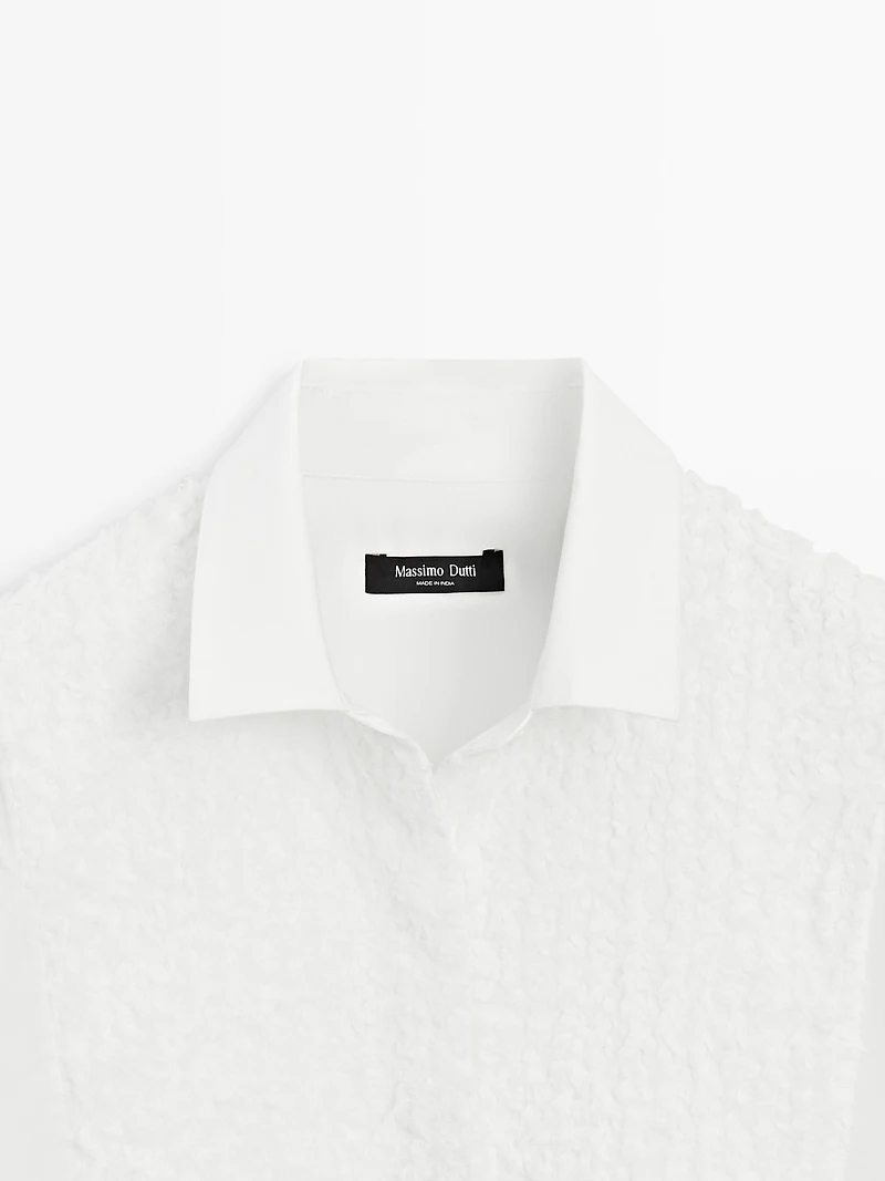 Bib front shirt with embroidered detail