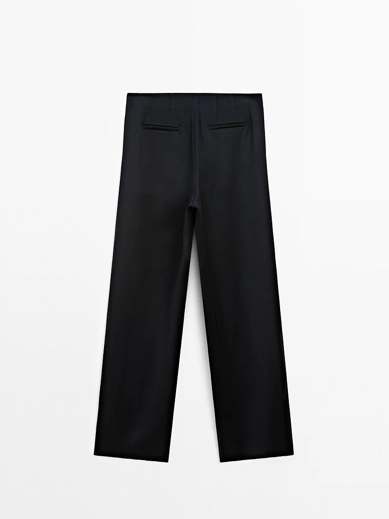 Flowing textured satin trousers