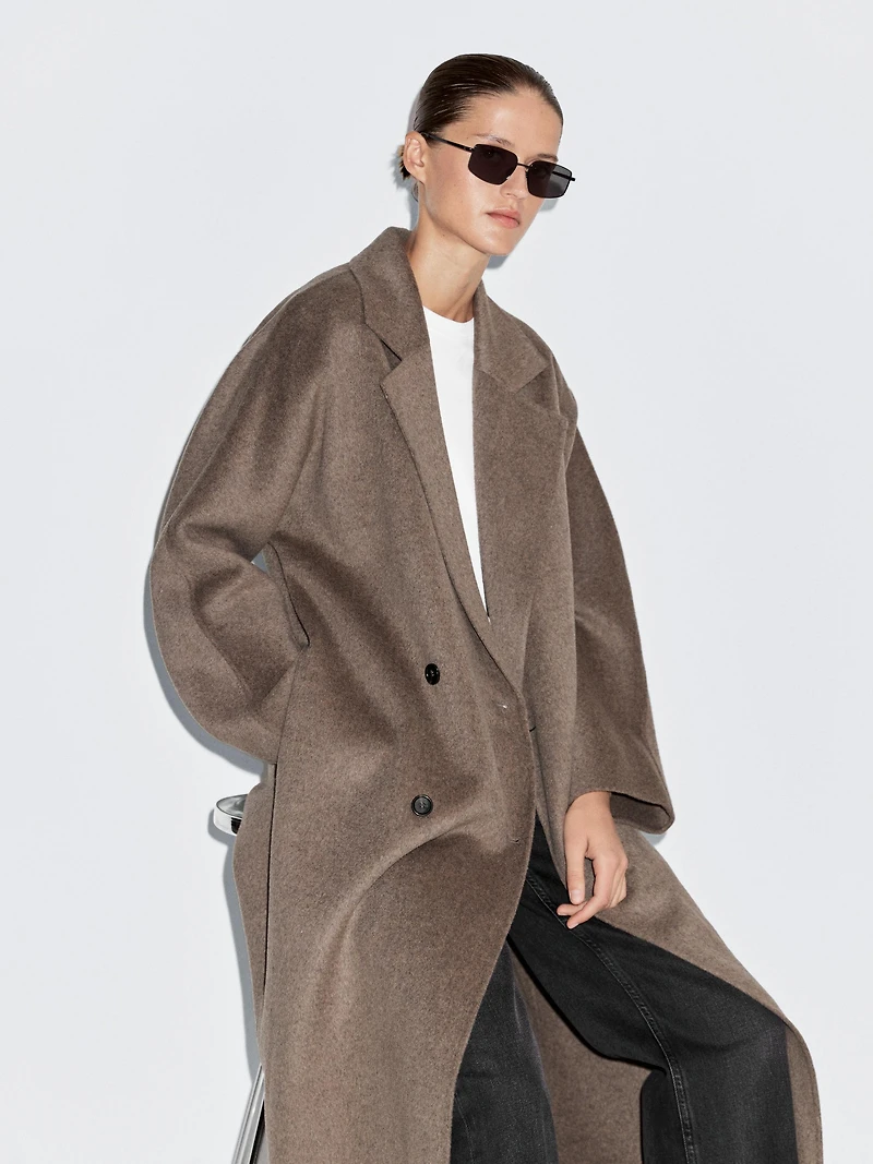 Long wool blend double-breasted coat