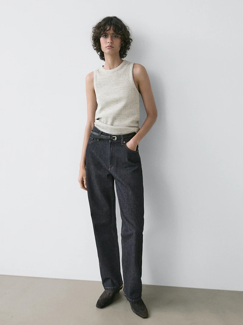 Sleeveless cotton blend T-shirt