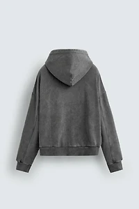 WASHED HOODED ZIP SWEATSHIRT