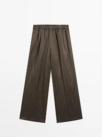 Wide-leg satin trousers with creased effect