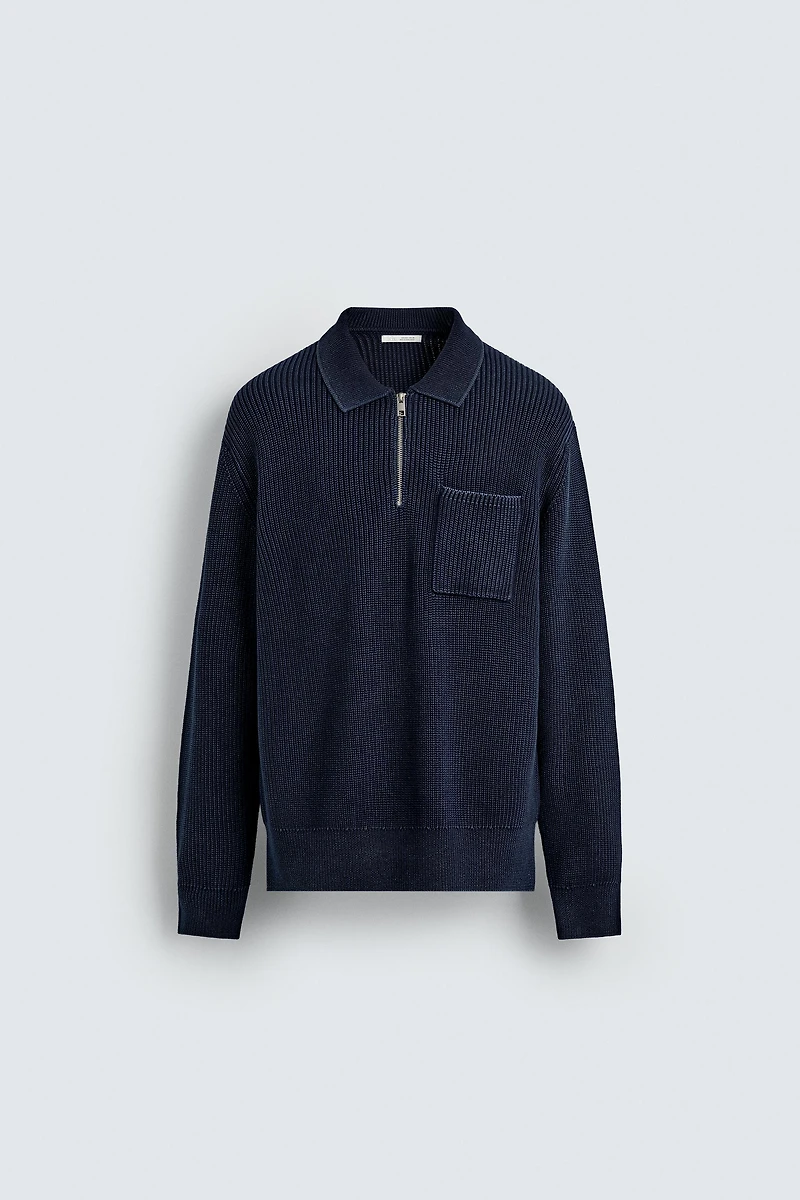 WASHED TEXTURED KNIT POLO SHIRT