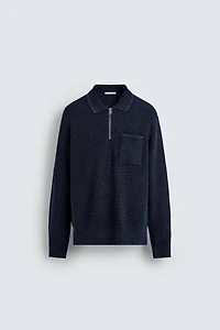 WASHED TEXTURED KNIT POLO SHIRT