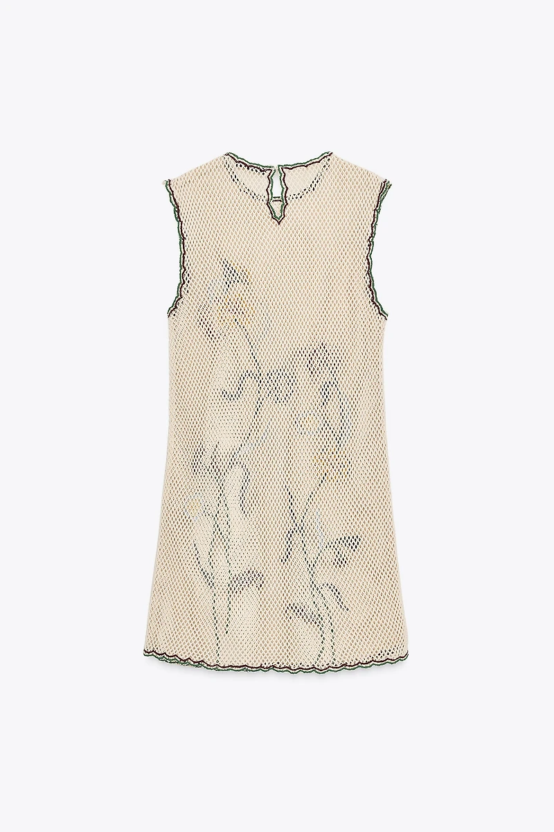 CROCHET DRESS WITH FLORAL EMBROIDERY ZW COLLECTION