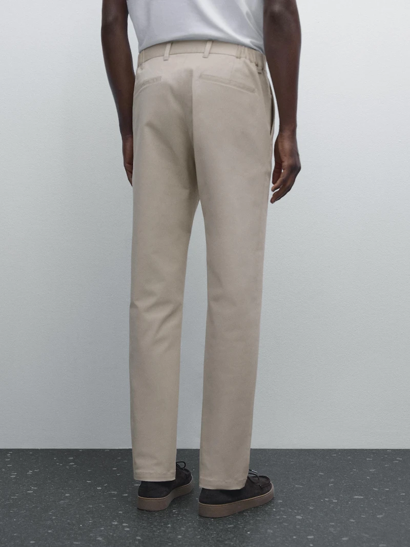 Cotton blend tapered fit trousers