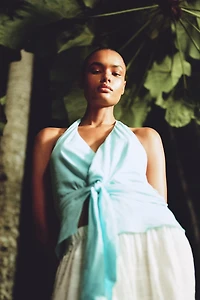 LINEN KNOTTED HALTER TOP