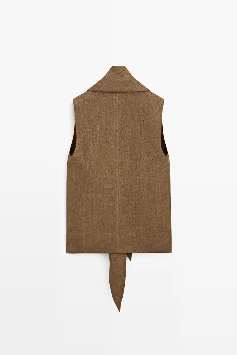 100% linen vest with tie detail