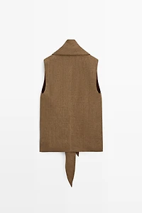 100% linen vest with tie detail