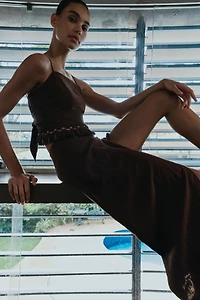 FRINGED WRAP MIDI SKIRT