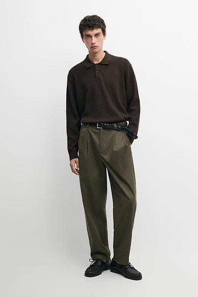 Button-detail polo knit sweater