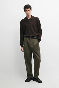 Button-detail polo knit sweater